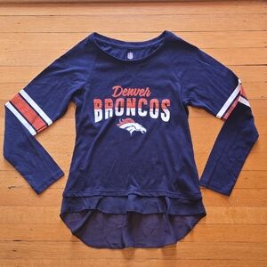 NFL,  Denver Broncos, Sheer Ruffled Hem Long-Sleeve T-Shirt, EUC, Women's S
